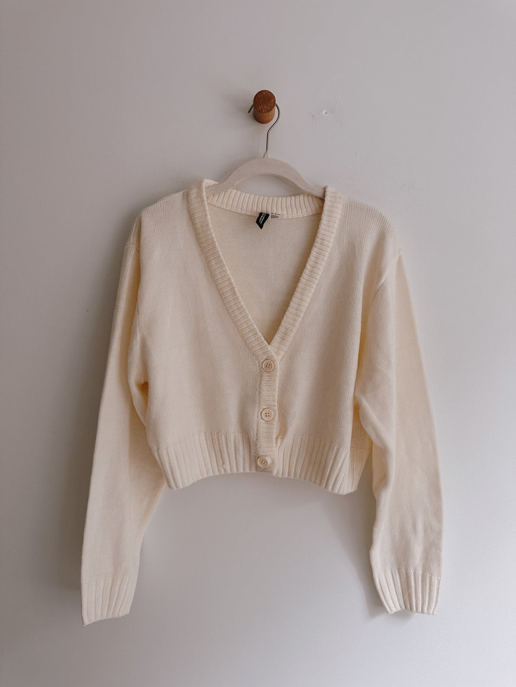 Divided Cropped Off White Cardigan- Size M
